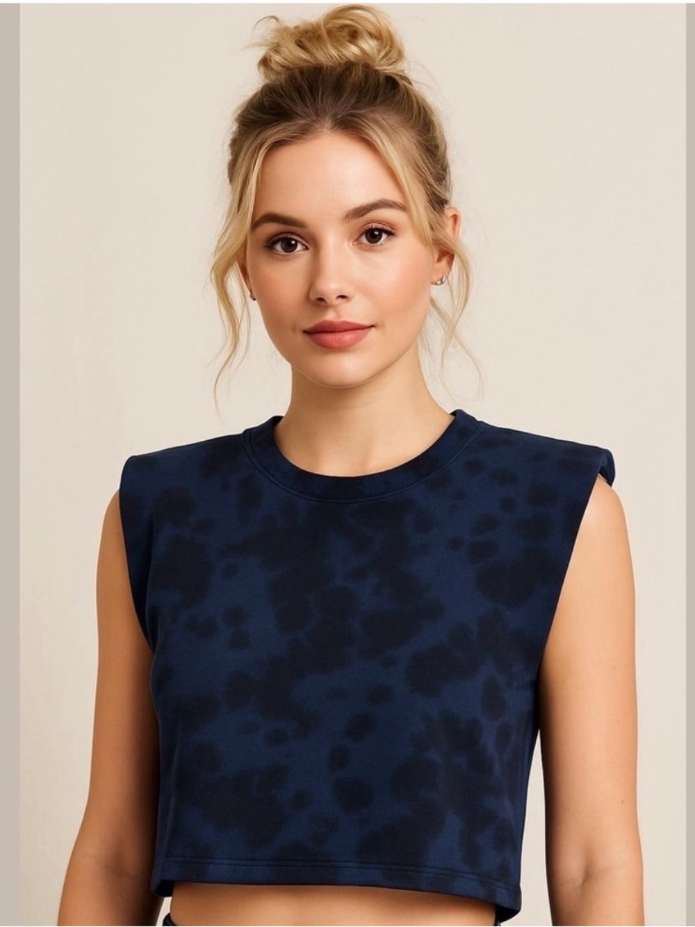 525 America Navy Blue Patterned Crop Tank